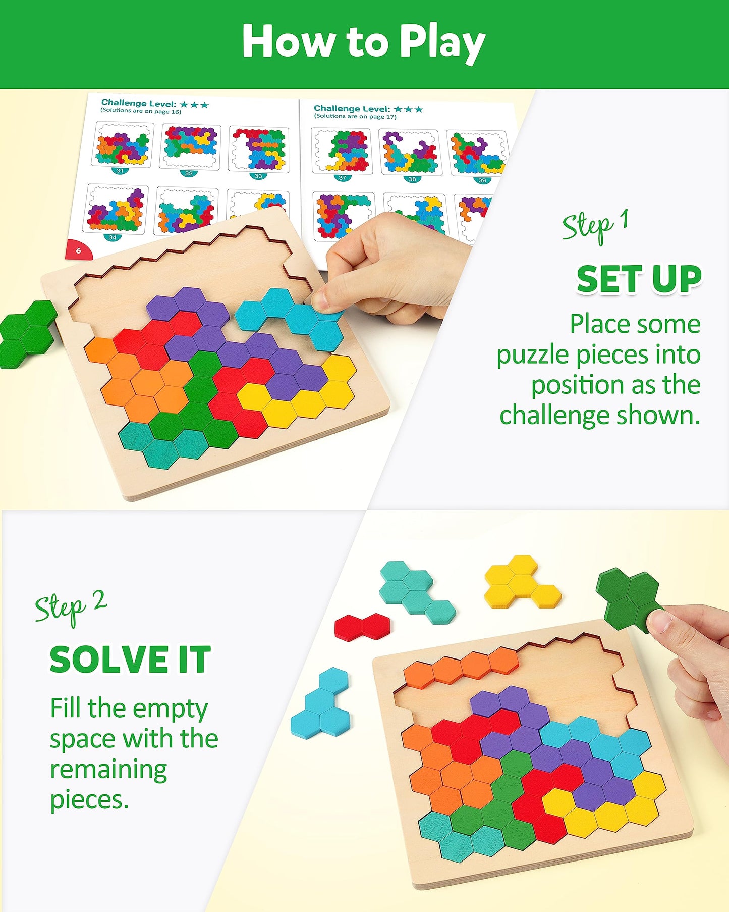 Coogam Wooden Tangram Puzzle, Color Shape Pattern Jigsaw Brain Teasers 3D Logic Iq Game Geometric Blocks Montessori Stem Educational Toys Gift For All Age