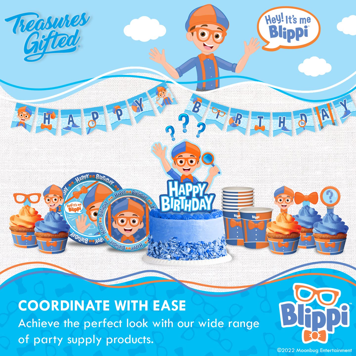 Treasures Gifted Officially Licensed Blippi Birthday Banner - Blippi Happy Birthday Banner - Blippi Birthday Party Supplies - Bl