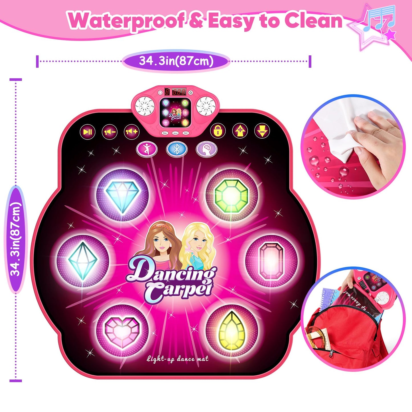 Kizjorya Dance Mat For Kids, Upgraded Switchable 4 & 6 Button Mode Electronic Dance Pad With Bluetooth-9 Levels, Light Up Childr