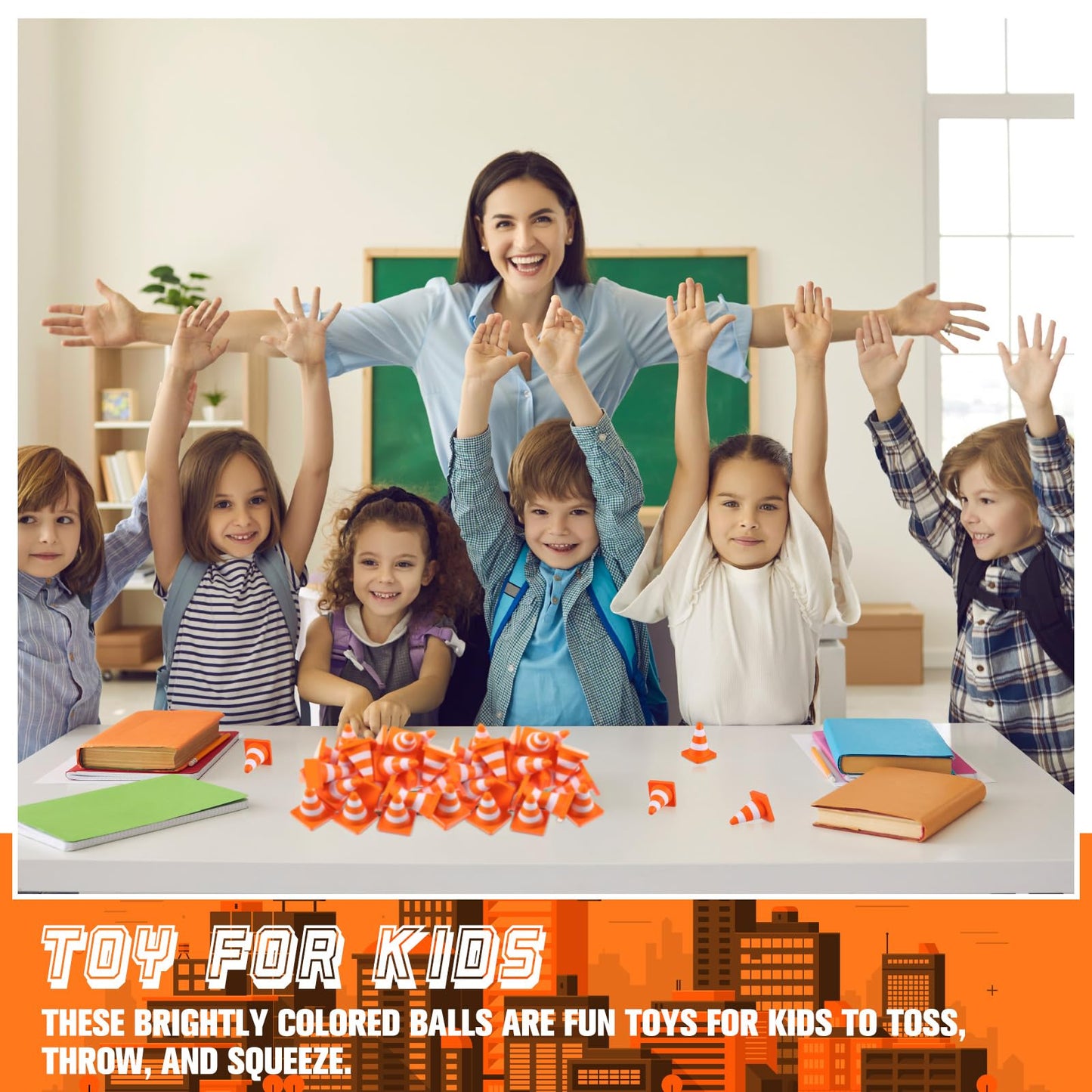 Libima 24 Pcs 2.36'' Traffic Cone Stress Balls Bulk Construction Party Favor Construction Cone Toy Squeeze Cones Funny Stress Relief Toy Gift for Kids Teens mature-themed Improving Strength Release Pressure