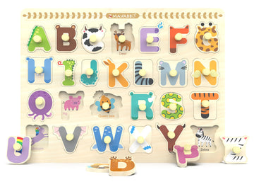 Wooden Peg Puzzles For Toddlers, Alphabet Learning Toys, Baby Puzzles Alphabet Board For Kids, Preschool Knob Puzzle For Boys Girls, Chunky Abc Shape Puzzles For 2 3 4 Year Old