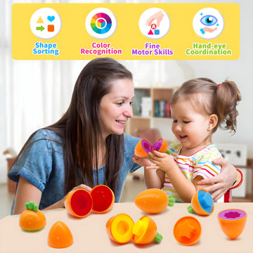 Moontoy 12Pcs Toddler Carrot Matching Eggs Easter Toys For 1 2 3 Year Old Party Favors Educational Shape Sorter Montessori Senso