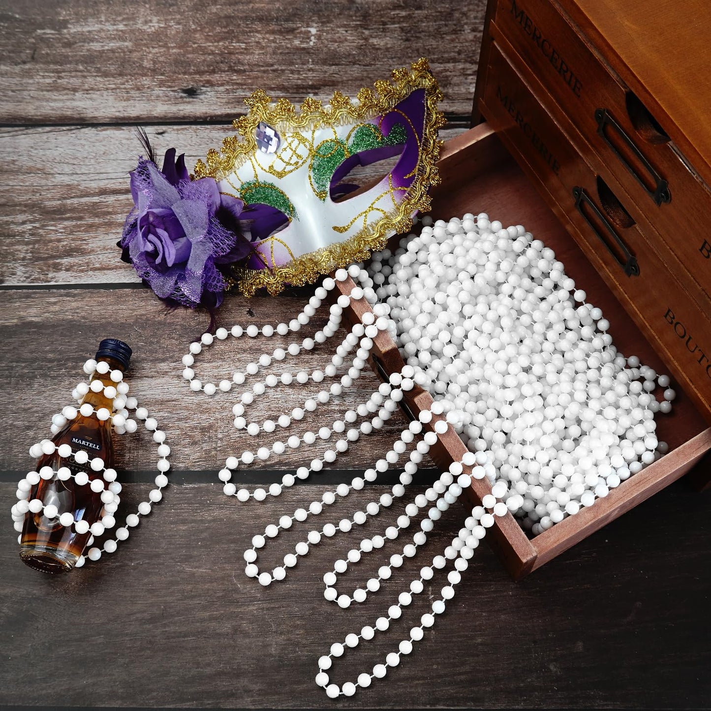 100 PCS White Bead Necklaces, 33'' White Mardi Gras Beads, Christmas Beads Necklaces, 4th of July Beads Necklaces, Parade Throws
