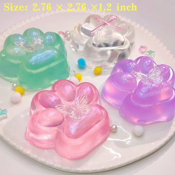 2.76 Inch 4Pcs Squishy Toys Cat Paw Handmade Squeeze, Vibrant Glitter Transparent Cat Paws, Cute Soft Squishys For Stress Relief