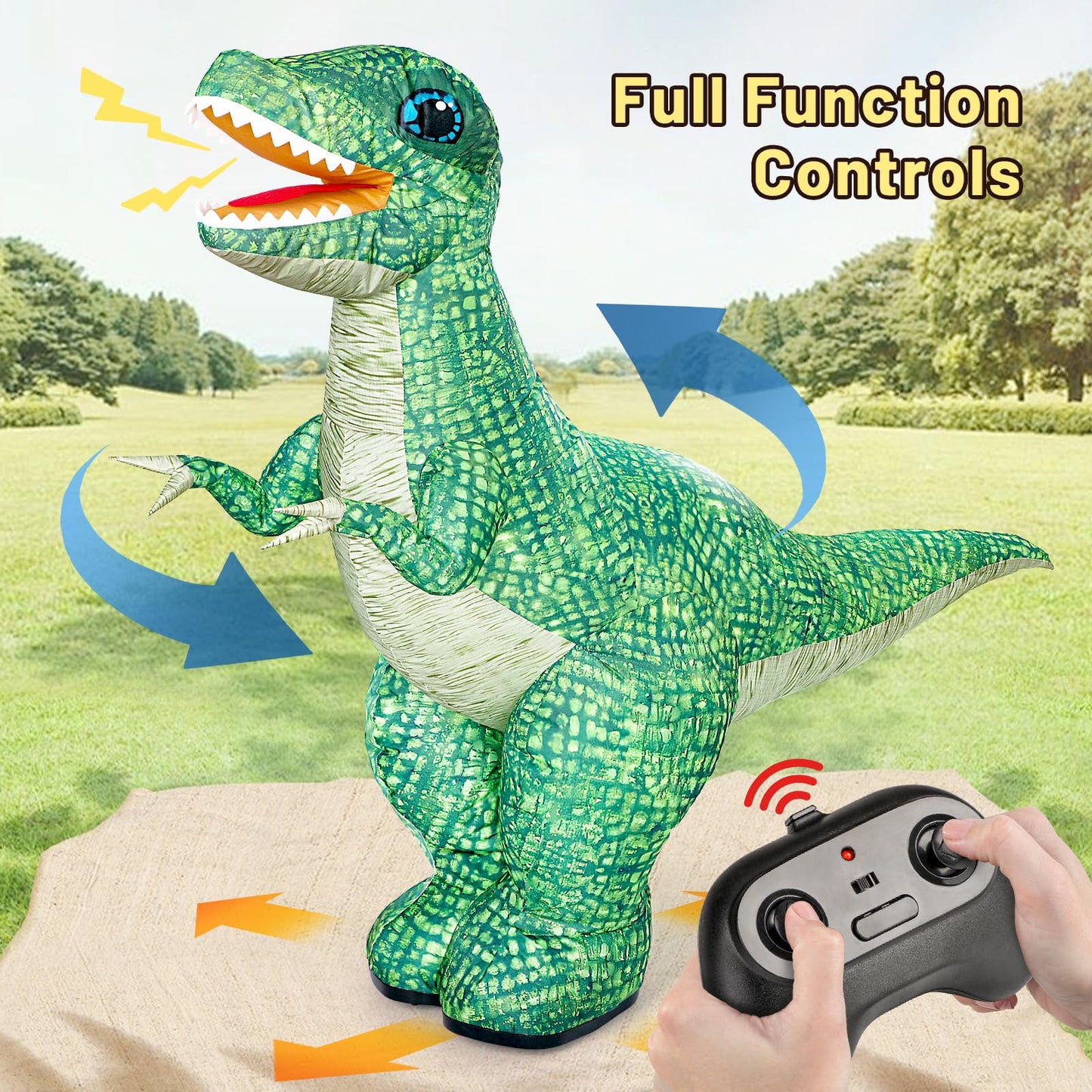 Jovow 2.4GHZ Remote Control Inflatable Dinosaur Toy for Kids,Electric Toy Dinosaur with 360Rotation,Forward & Backward,Rechargea