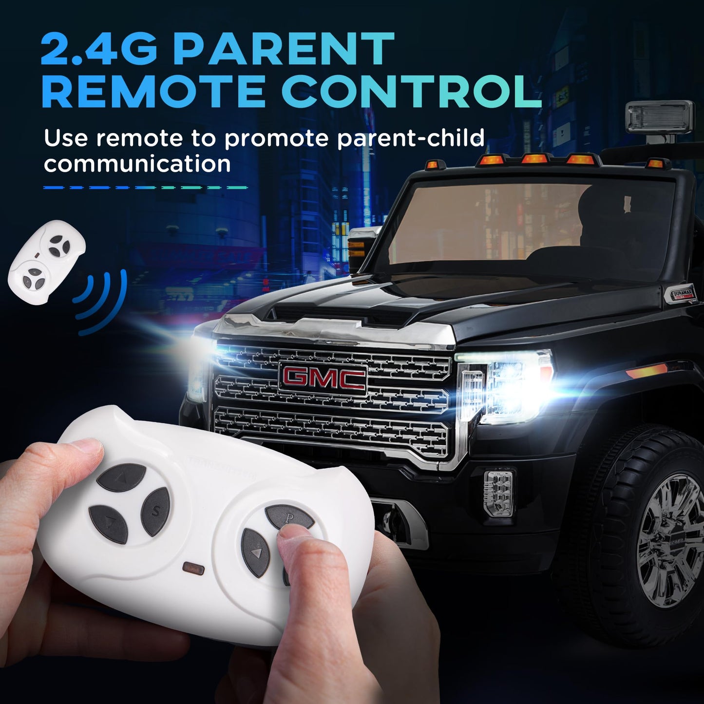 Aosom 12V Gmc Sierra Hd Battery Kids Ride On Car With Remote Control, Bright Headlights, & Working Suspension, Black