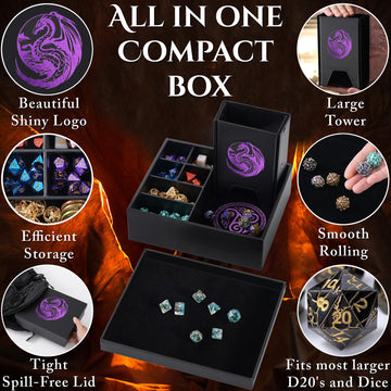 Soar Forge Dice Tray and Dice Tower for DND - All-in-One Tray, Storage & Large Tower for Random Rolls - Stores Dice for D&D, Min