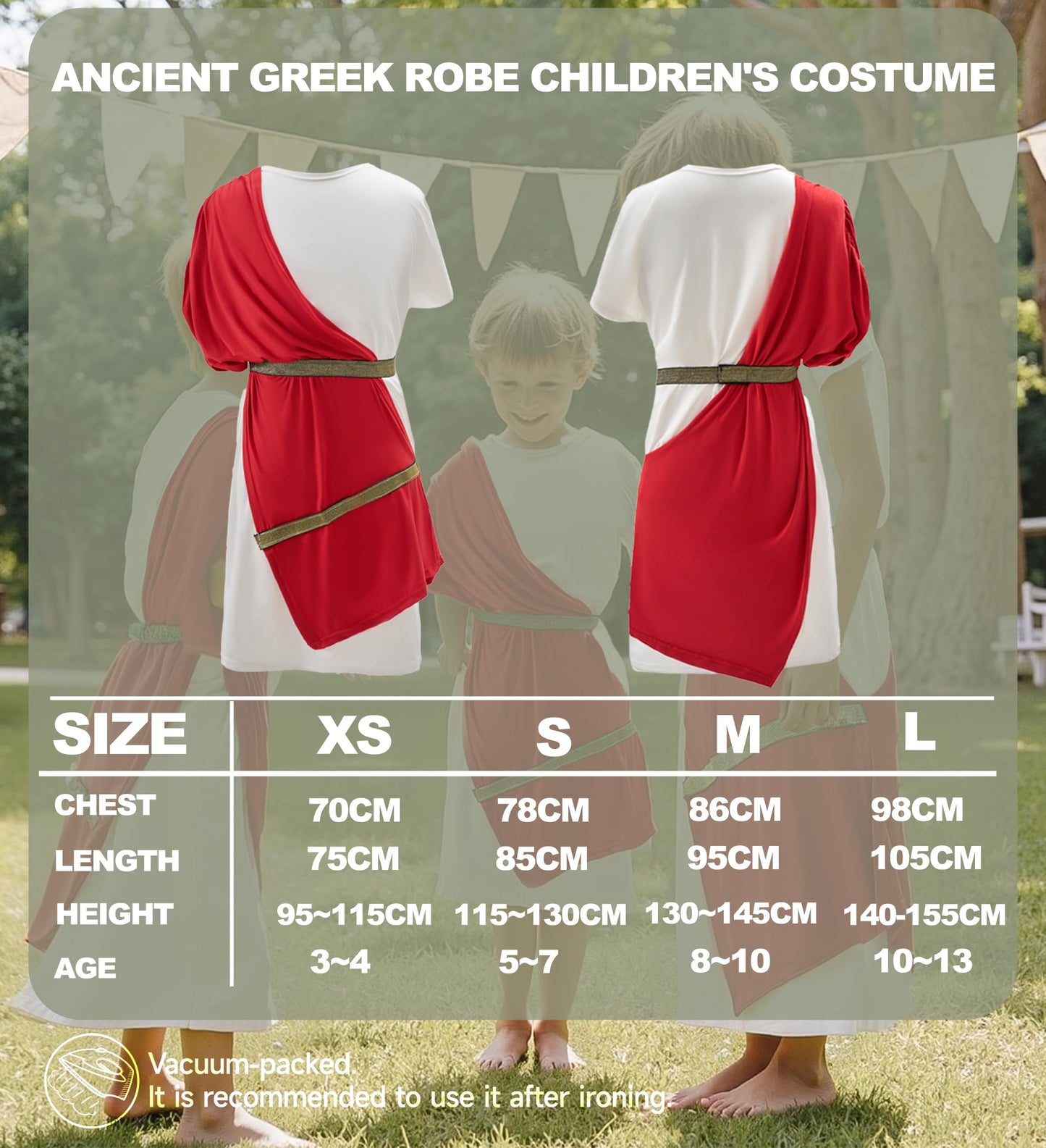 Vzqi Greek Toga Costume For Kids Roman Halloween Nobility Boy Cosplay Red Xs