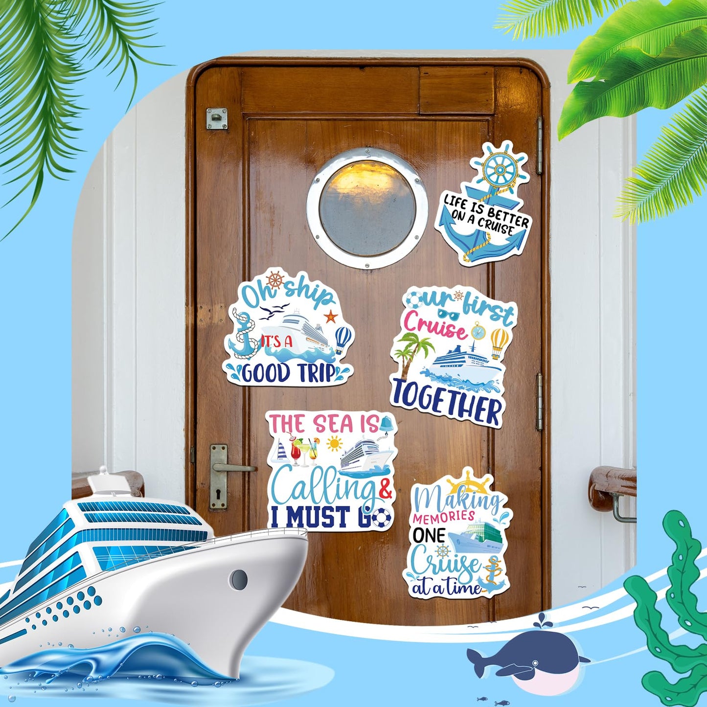 Dazoratix Cruise Door Decor Magnetic - 6 Pcs Cute Nautical Large Cruise Ship Door Magnetic Decor Stickers My First Trip Cruise S