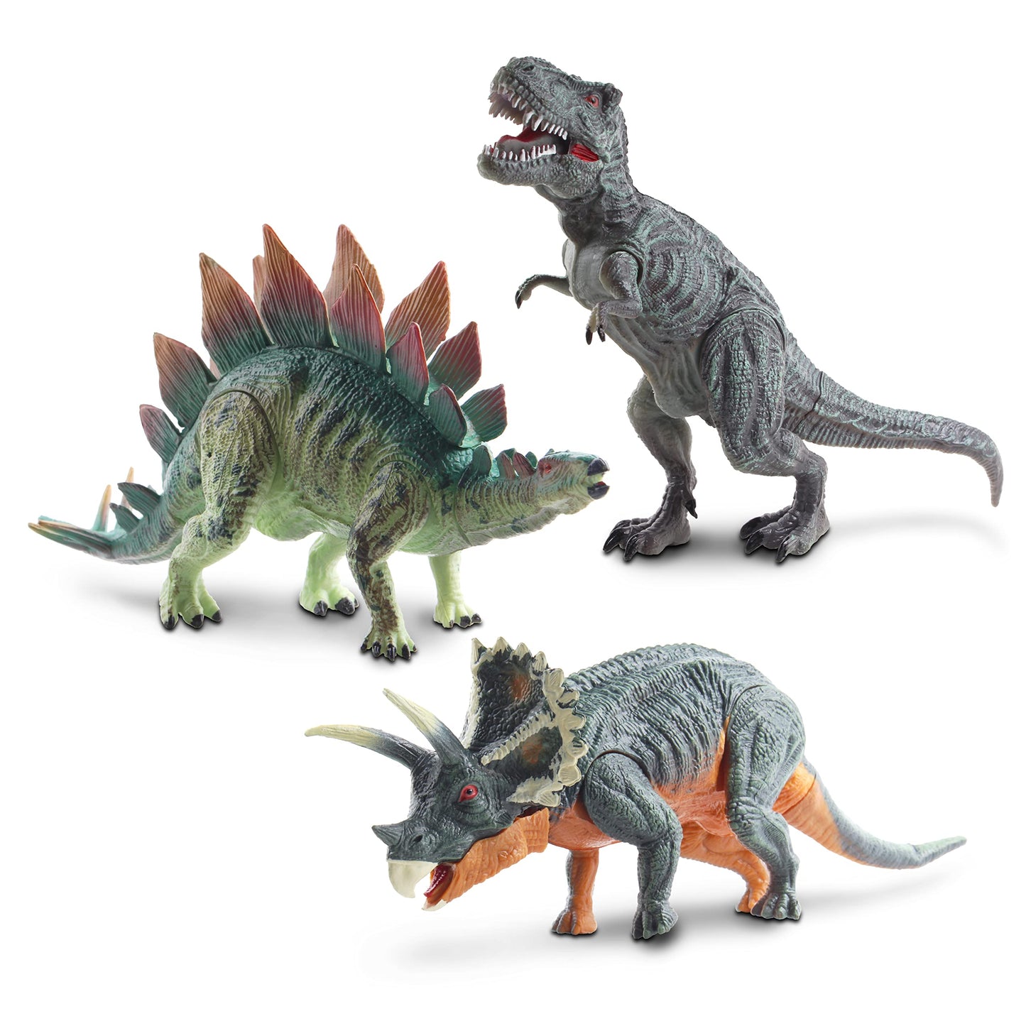 Nkok Wowworld Poseable Dinosaurs Playset Medium 3-Pack Set (T-Rex, Triceratops, Stegosaurus)