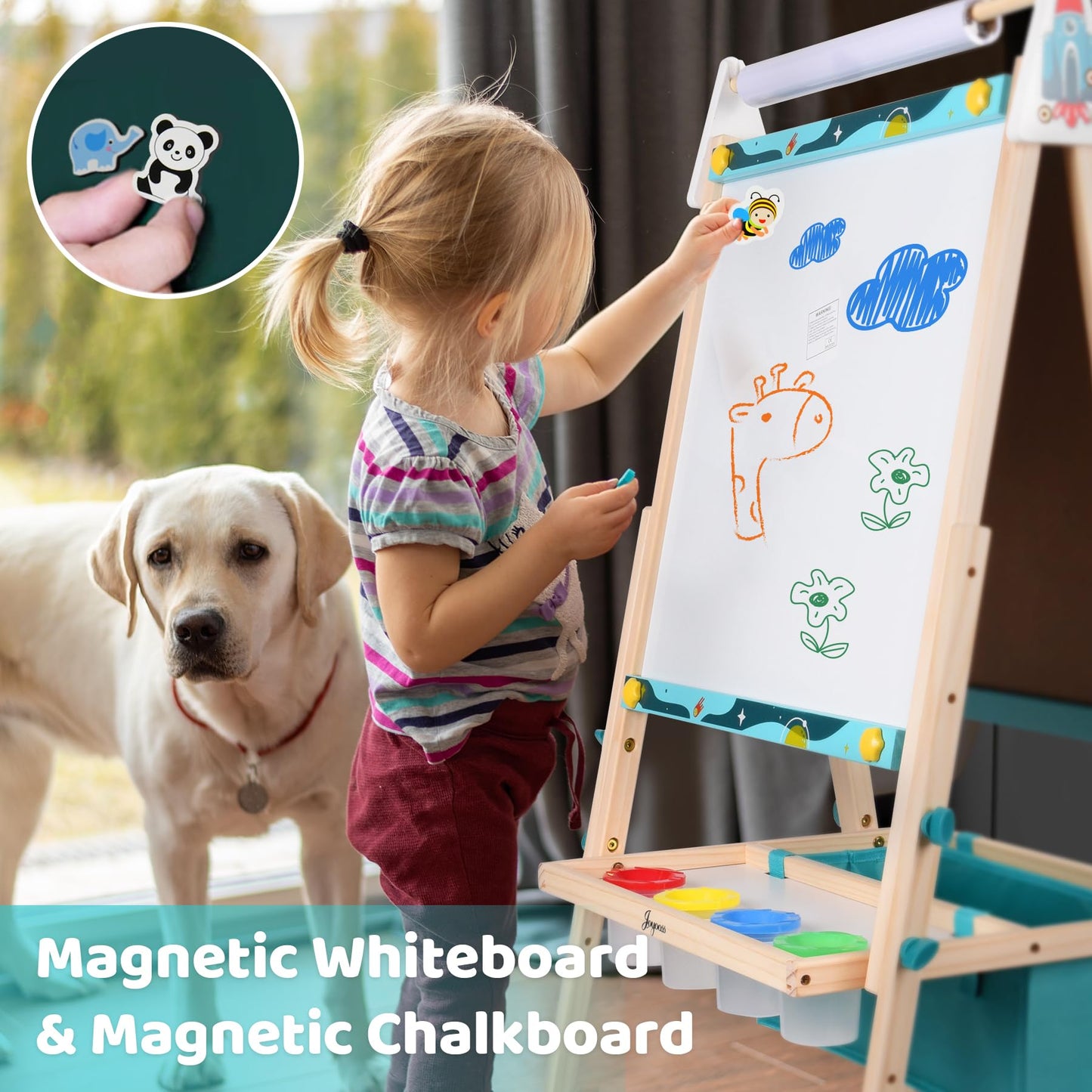 Joyooss Art Easel For Kids, Double Sided Wooden With 98+ Accessories Kids Easel Drawing Board With Magnetic Chalkboard, Dry Eras