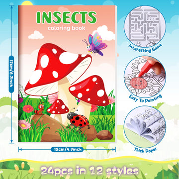 Ben Louis 24 Pcs Insects Mini Coloring Books With 24 Crayons Spring Butterfly Bee Beetle Party Favors Activity Books Bulk For Ki