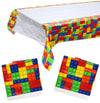 Iconikal Building Block Party Supplies Tablecloth Table Cover with Colorful Building Block Birthday Party Decorations for Childr