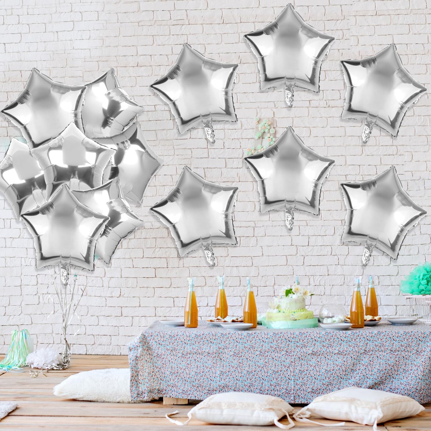 Durony 12 Pieces 18 Inches Silver Star Foil Balloons Star Shaped Mylar Star Helium Ballons Party Decorations For Birthday Party