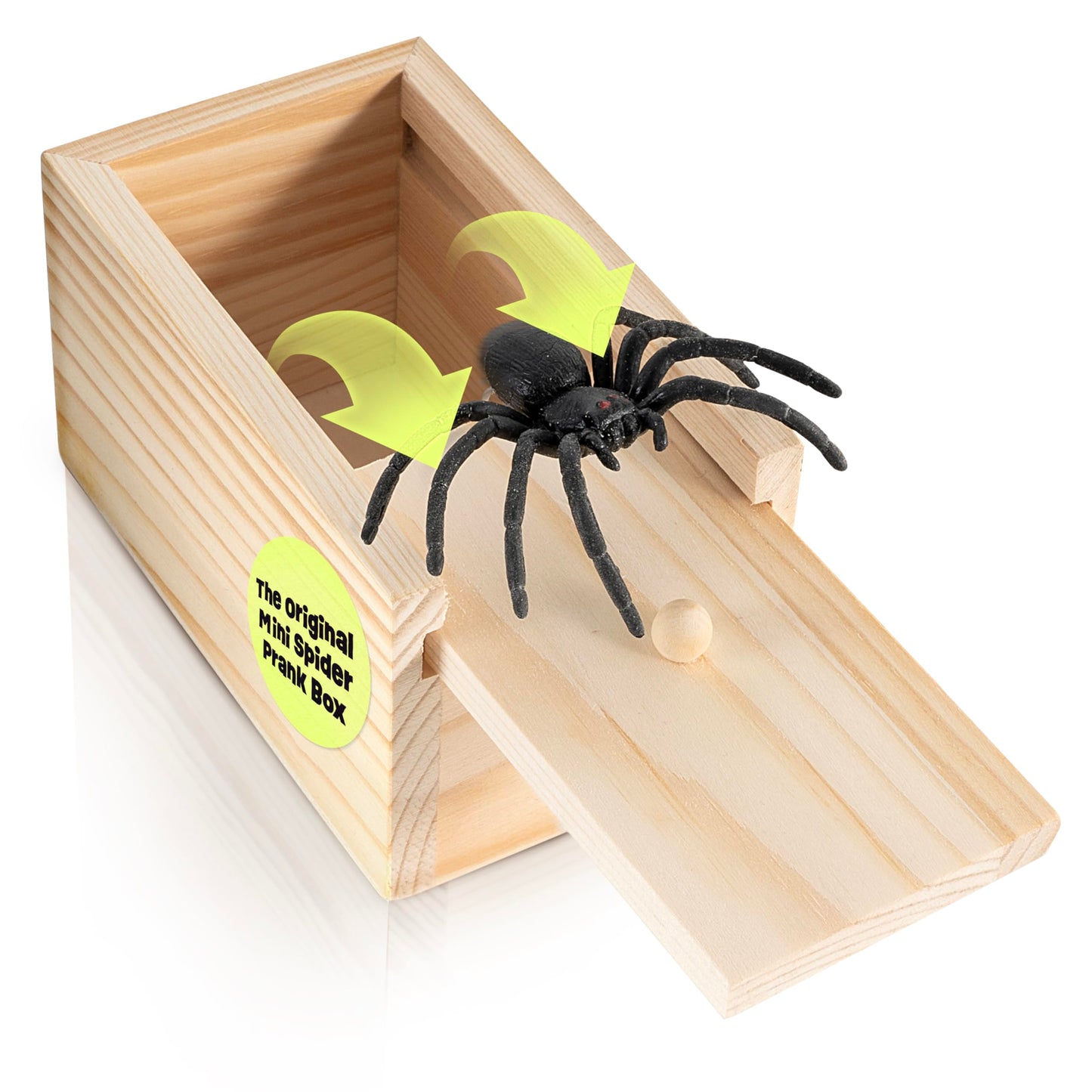 Funfamz Mini Spider Prank Box - Surprise Wooden Gag Gift, Perfect For Birthday, April Fools Day, Harmless Joke With Rubber Spider, Startling & Reusable Prank Kit