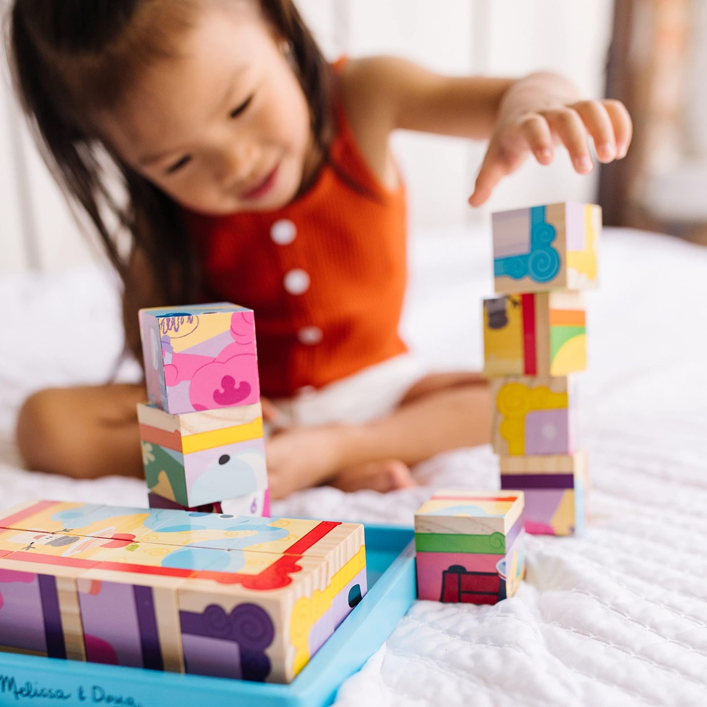 Melissa & Doug Wooden Cube Puzzle - 16 Pieces, Multi Color, Model 33007