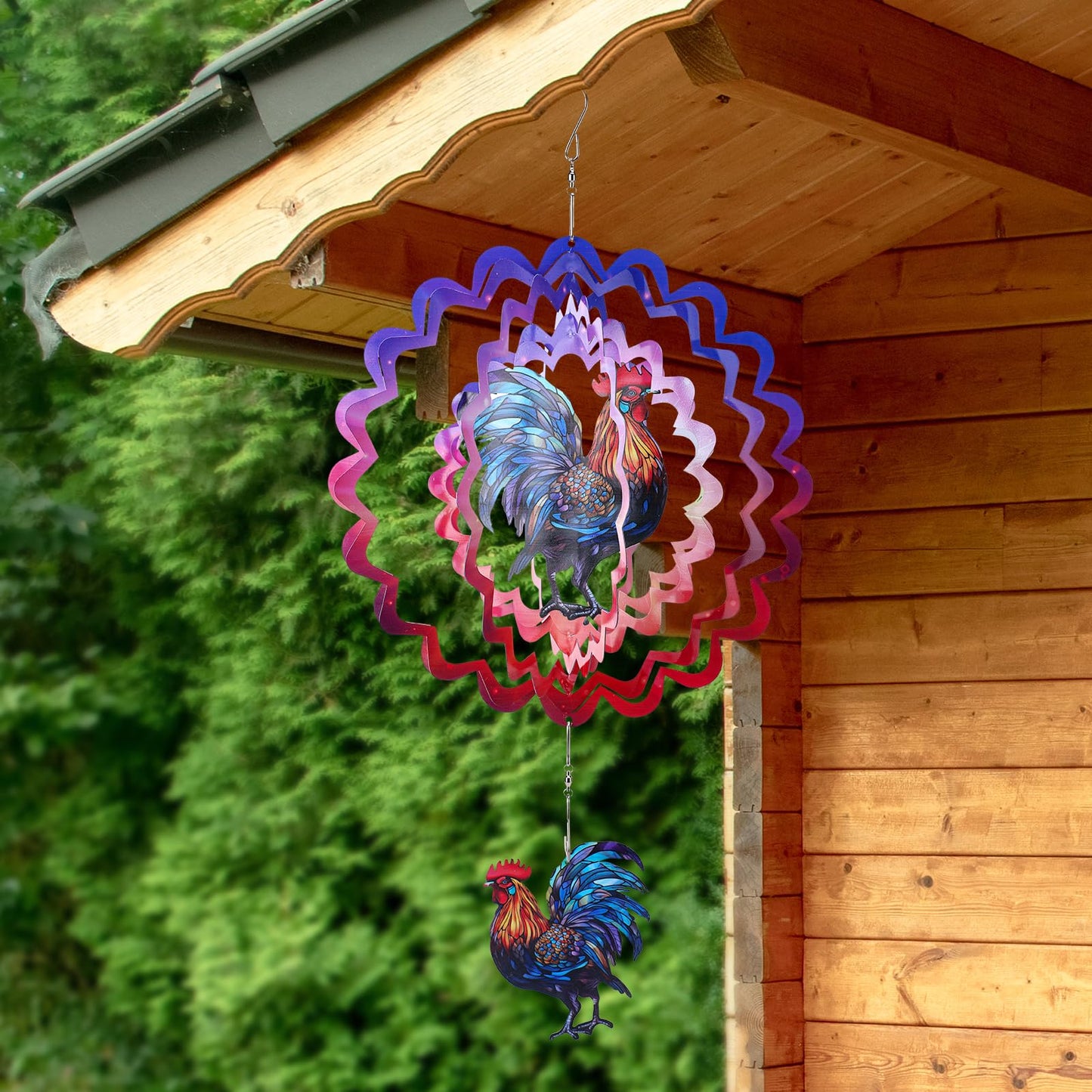 Rooster Hanging Wind Spinner Outdoor - 12 Inches Stainless Steel Wind Sculpture Aesthetic Wind Chime Chicken Farmhouse Art Ornam