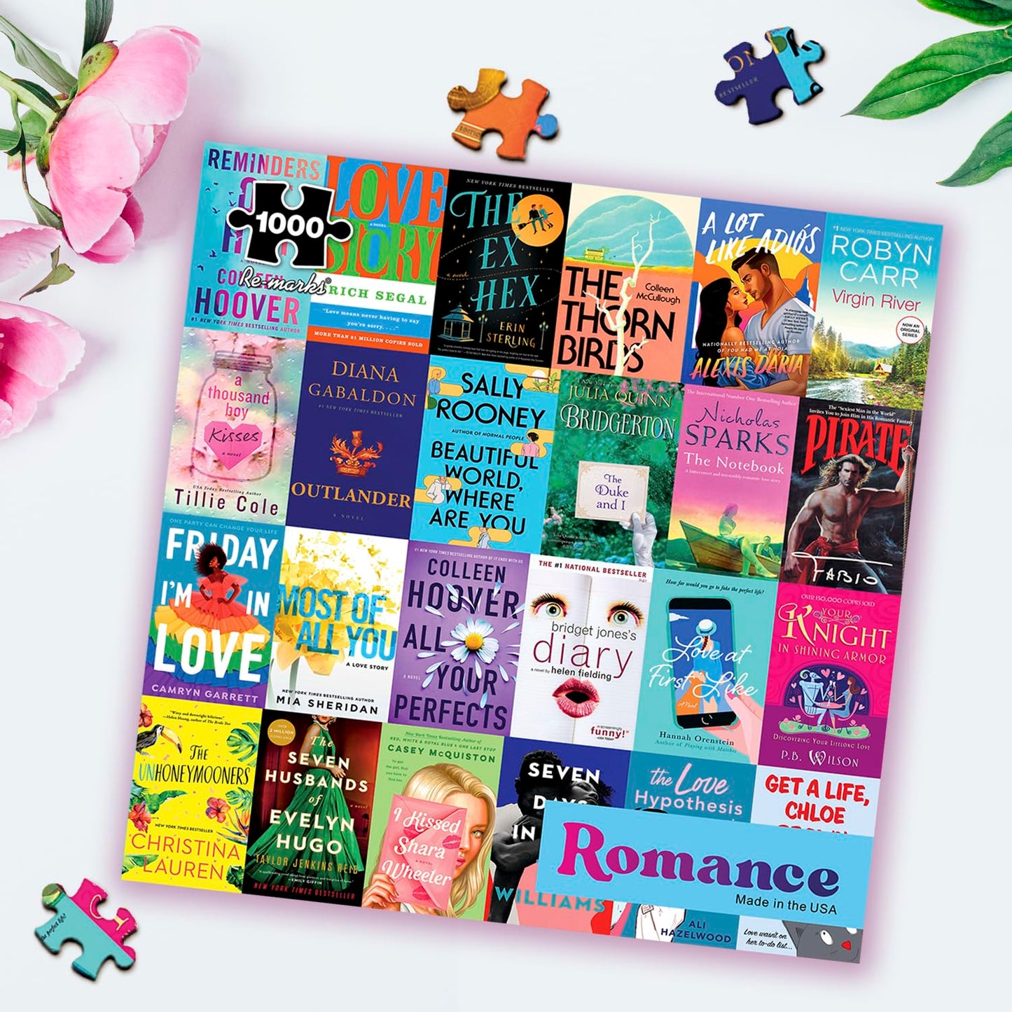 Re-Marks Romance Novels Collage Puzzle, 1,000-Piece Literary Jigsaw Puzzle For All Ages