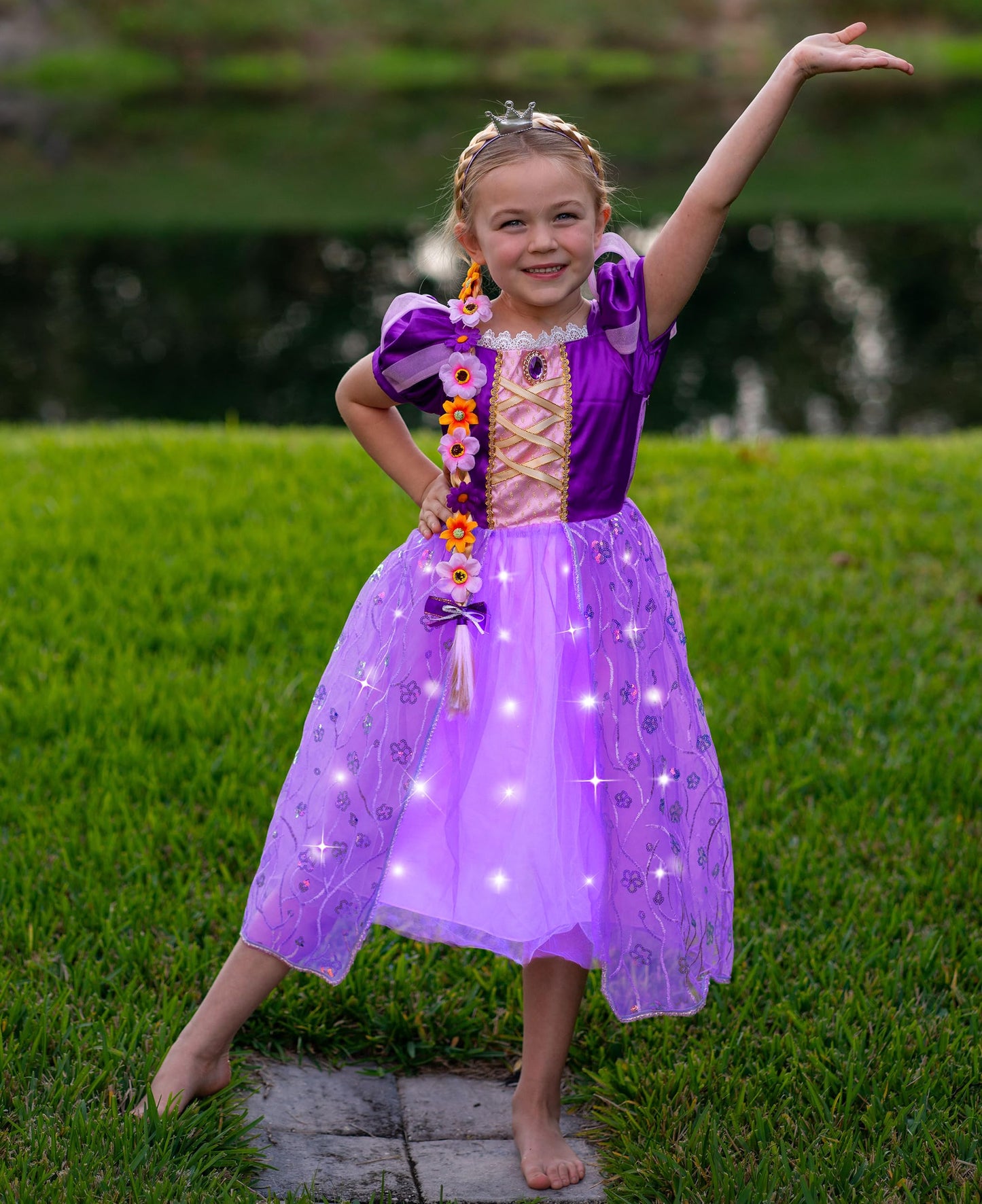 Aolliya Rapunzel Dress For Girls Purple Puff Sleeve Princess Costumes Fancy Dress Up For Halloween Cosplay Carnival