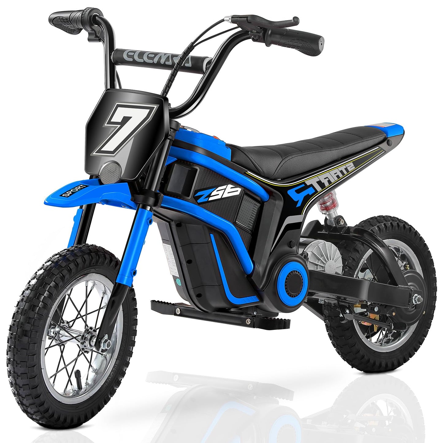 Elemara Electric Dirt Bike, 24V Ride On Toys For Big Kids, 350W Kids Motorcycle With Music & Bluetooth, 15.5 Mph & 150Lb Max, Twist-Grip Throttle & Hand-Operated Rear Brake, 12' Air-Filled Tires-Blue