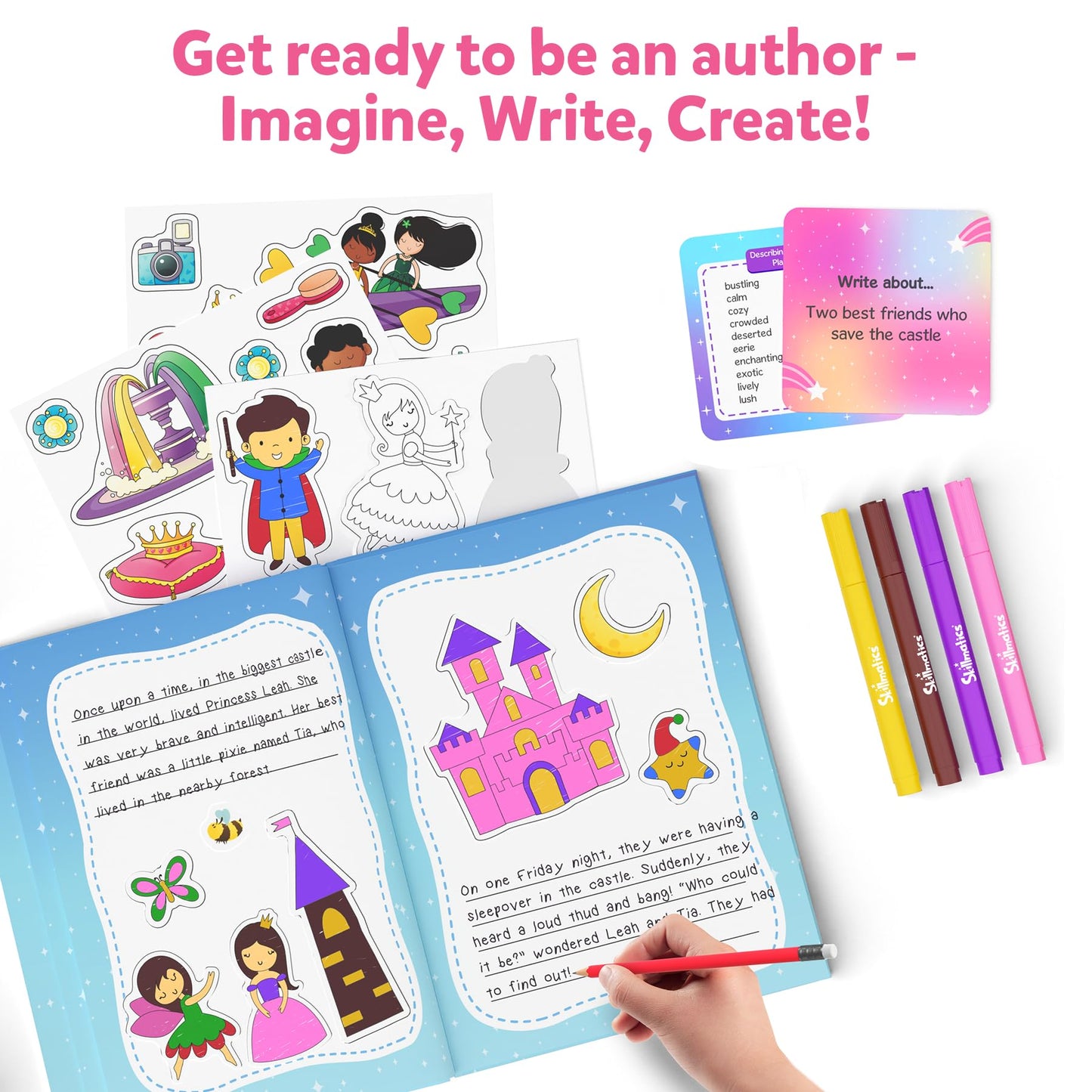 Skillmatics Storybook Art Kit - Unicorn & Princesses, Easter Basket Stuffers, Write & Create Fairytale Stories, Creative Activity For Girls & Boys, Gifts For Kids Ages 5, 6, 7, 8, 9, 10