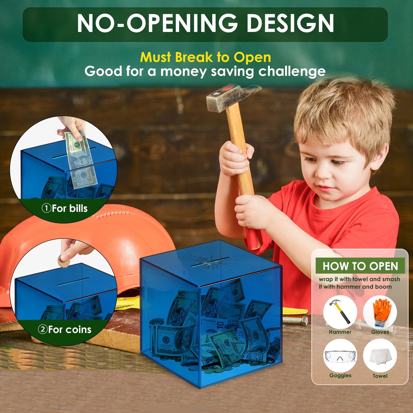 Piggy Bank For Adults Must Break To Open, Vcertcpl Acrylic Clear Piggy Bank Money Saving Box For Cash Saving, Unopenable Adults Piggy Bank For Real Money Bank Coin Bank Change Jar