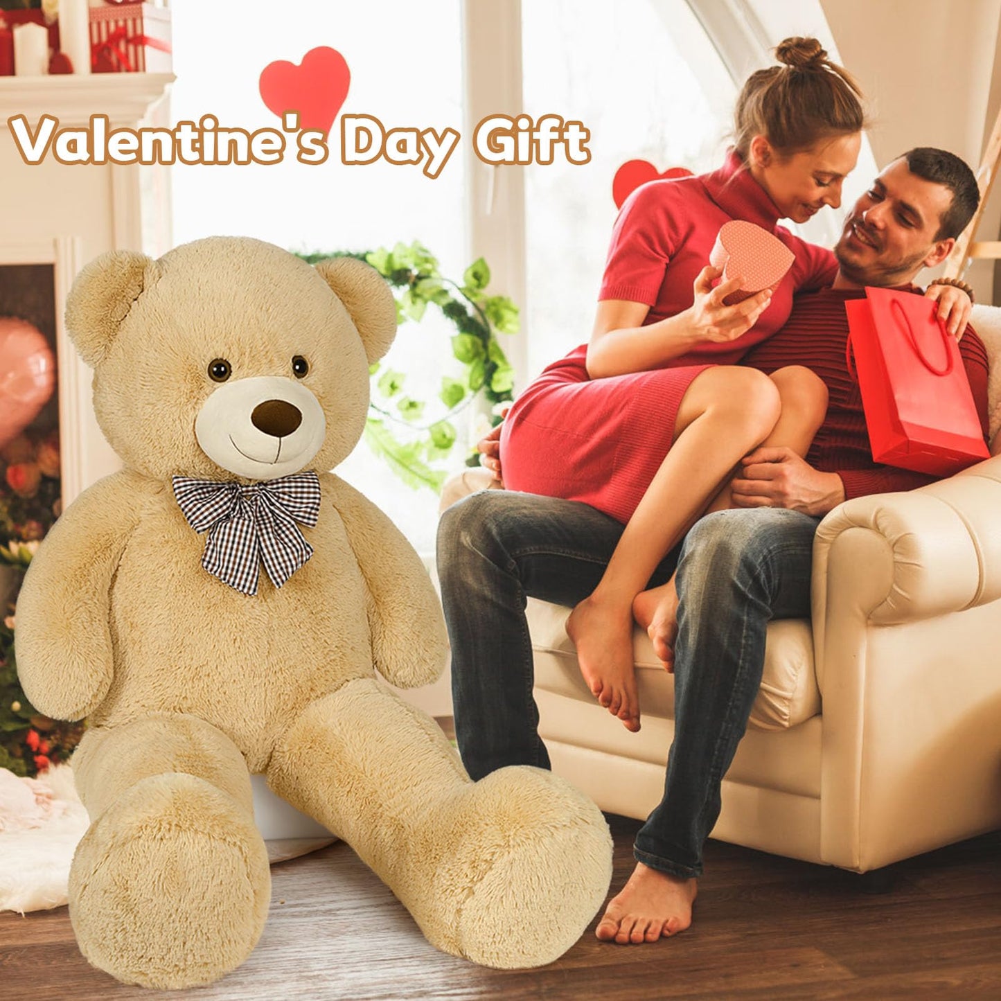 Morismos Giant Teddy Bear 4Ft, Big Large Teddy Bear 4 Foot Plush For Kids, Lifesize Bear Stuffed Animals For Girlfriend, 55 Inches