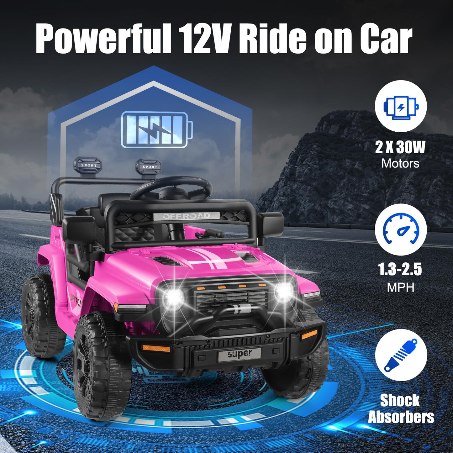 Hikole 12V Kids Ride On Car For Toddler Gifts Ages 3-8, Battery Powered Electric Vehicle Suv W/Parent Remote Control, 4 Spring S