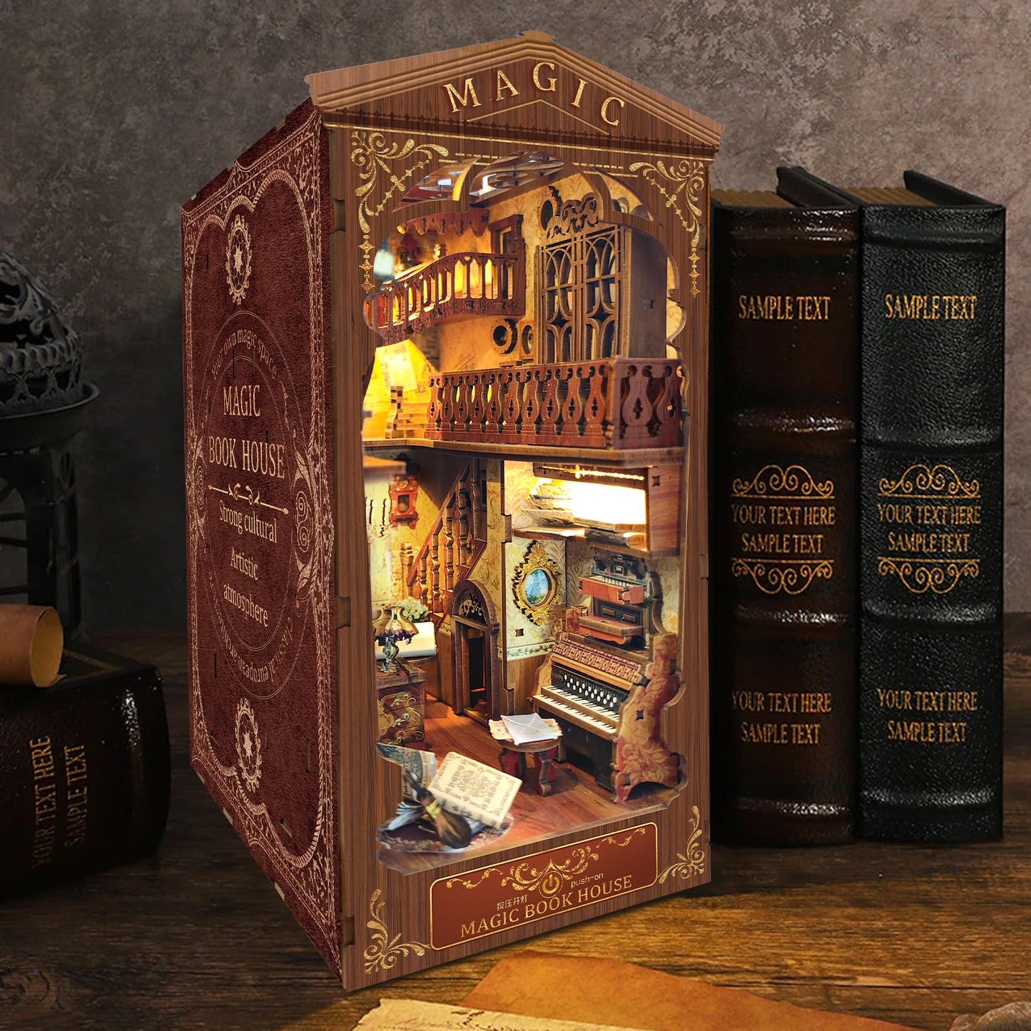Book Nook Kit - Diy Miniature Model Wooden Dollhouse Booknook With Led Light For Adults Teen, Building Mini Puzzle Toy Bookends