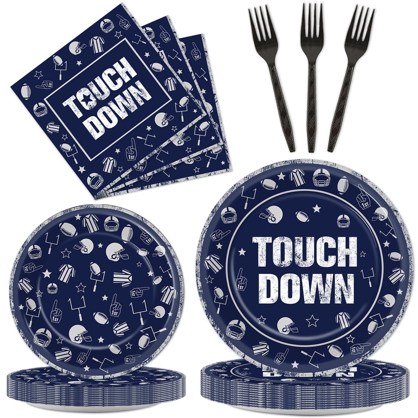 Football Party Plates And Napkins Supplies Kit Serve 25, Cowboy Navy Blue Football Rugby Tableware Kit Football Disposable Paper