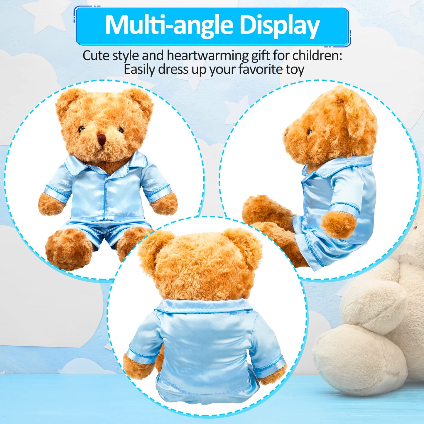 2 Pack Blue And Pink Bear Clothes Outfit, Fit Most 12-16 Inch Bears Stuffed Animal Clothes Pajamas Plushie Clothes Clothes For S