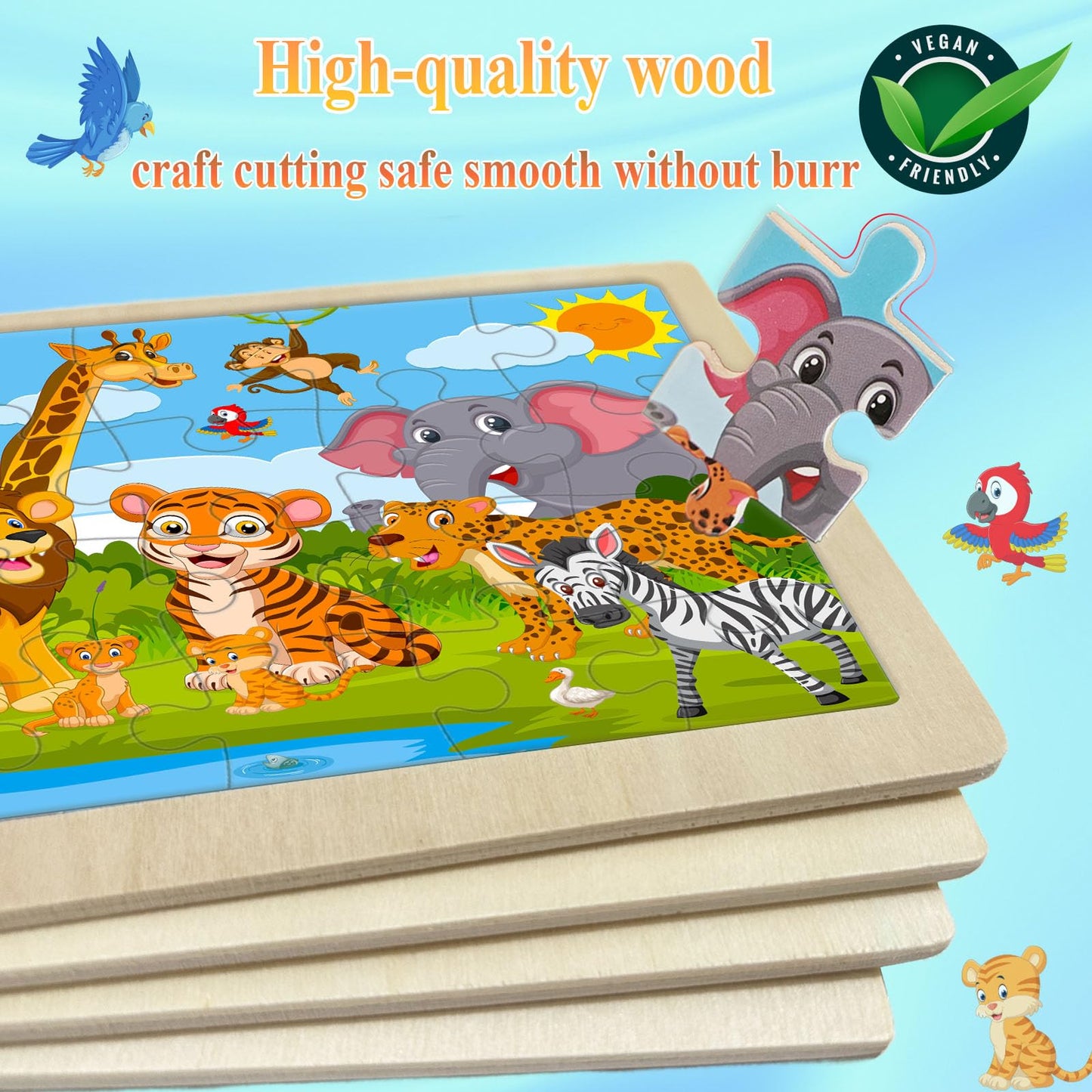 WaaLod Wooden Puzzles for Kids - 4 Pack, 24 Pieces, Educational & Learning, Multicolor, Ages 4-6