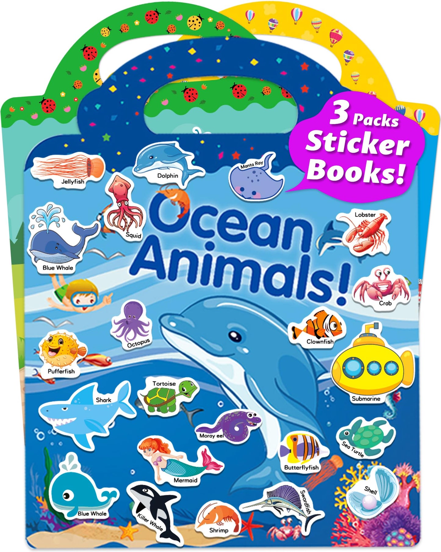 Walenced Reusable Sticker Book For Toddlers 2-4 Years, 3 Sets Stickers For Kids, Toddler Sticker Book Ages 1-3, 97 Pcs Toddler C