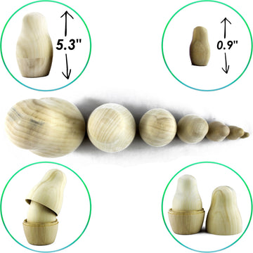 MATRYOSHKA&HANDICRAFT Unpainted DIY Nesting Dolls - 7 Blank Matryoshka Dolls, 5.3 Inch, Multicolored - Perfect for Painting Gifts