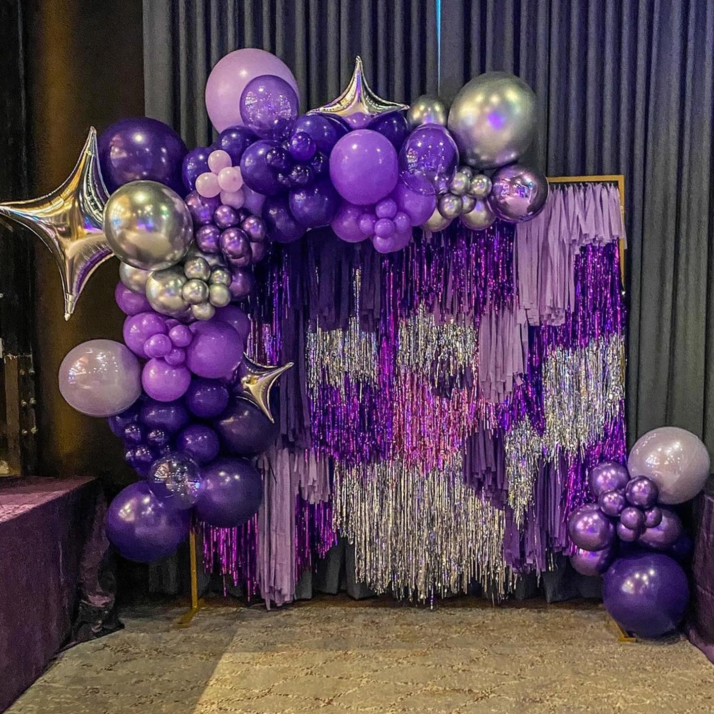Purple Balloon Garland Arch Kit, 134Pcs Purple And Silver Balloons With Different Size Dark Purple Metallic Purple Balloons For
