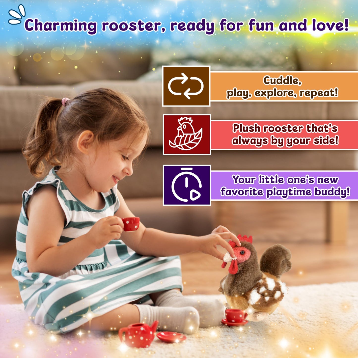 Forest & Twelfth 6'' Stuffed Rooster, Soft Plush Toy, Cute Stuffed Animal For Boys And Girls, Realistic Looking Small Stuffed An