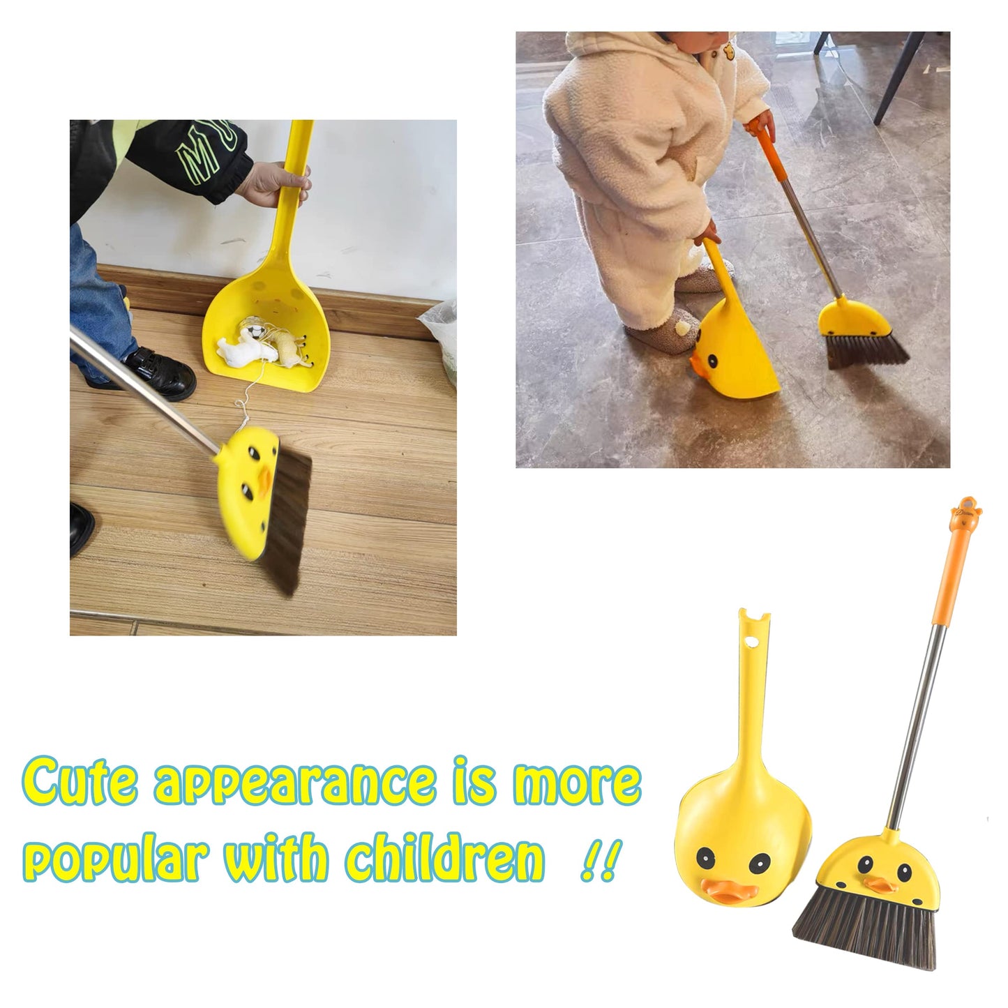 Vipamz Mini Broom And Dustpan Set For Kids - Cute Yellow Duck For Girls & Boys - Toddler Broom Set For Household Cleaning And Pr