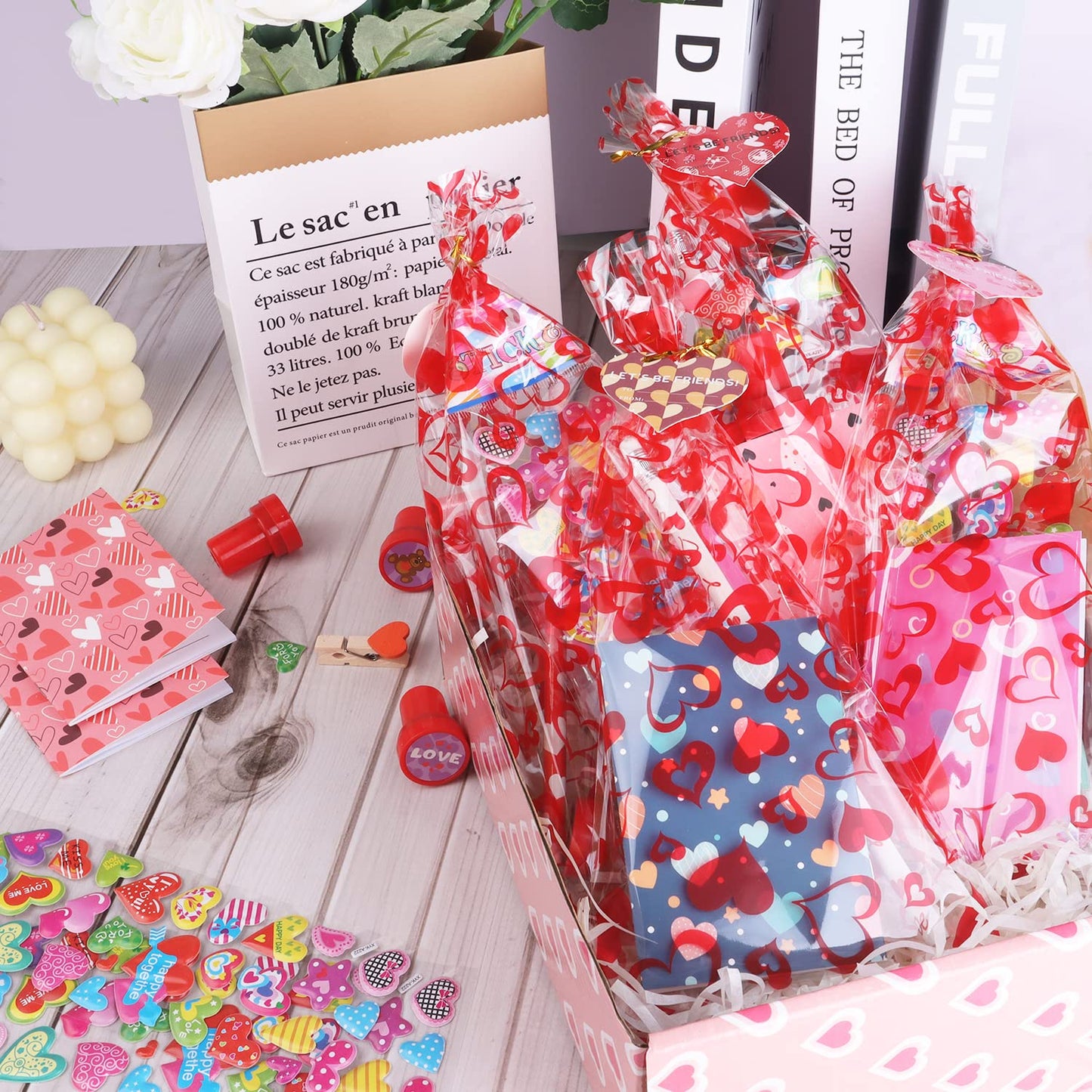 Cakka Valentines Day Gifts For Kids, 28Pack 252Pcs Classroom Exchange Stationery Gift Set With Cards Pencils Erasers Notebooks Stamps Clips Stickers Goodie Bags, Class School Gifts For Valentine’S Day