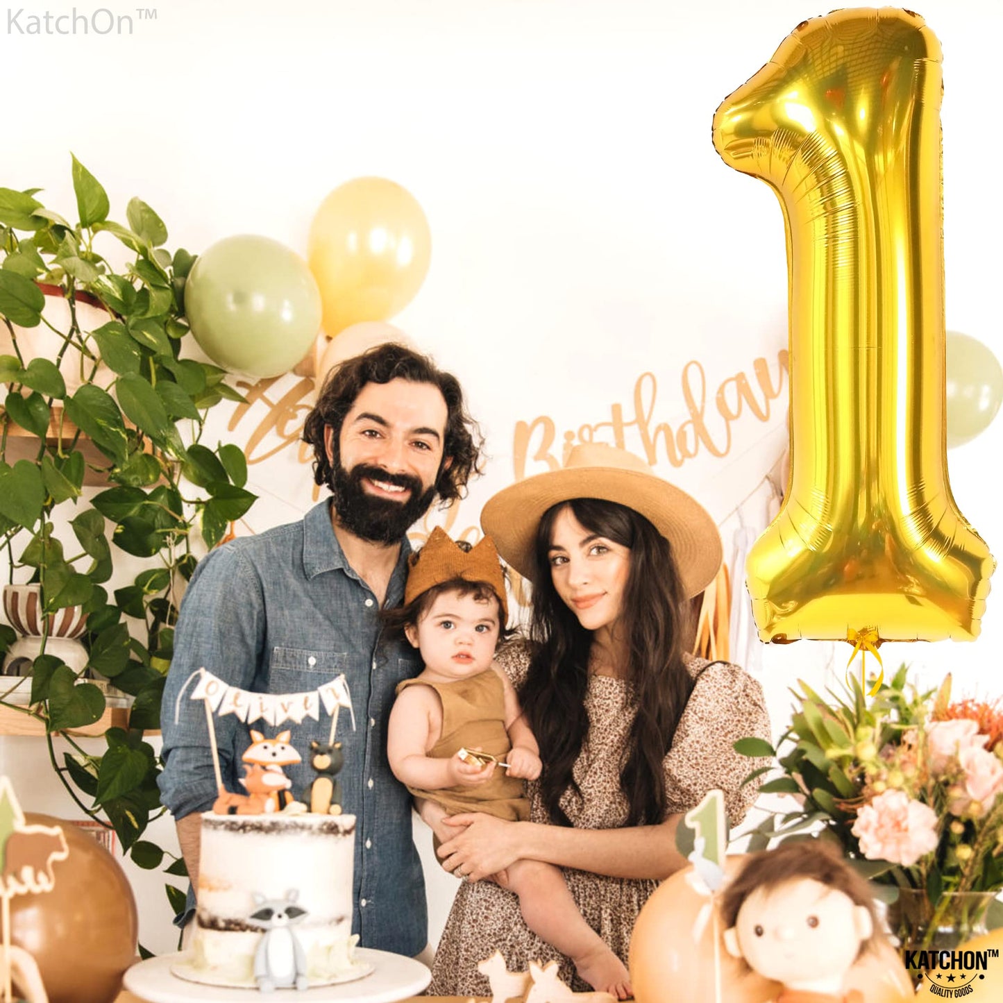 Katchon, Gold One Balloon For First Birthday - 40 Inch | 1 Balloon For 1St Birthday | Number 1 Balloon For 1St Birthday Decorations For Boys | First Birthday Balloons, Wild One Balloons Decorations