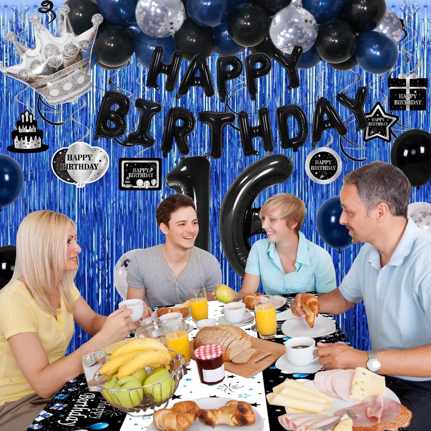 16Th Birthday Decorations For Boys, 73Pcs Blue Black Happy 16Th Birthday Balloons For Girls, 16 Years Old Bday Party Supplies Wi