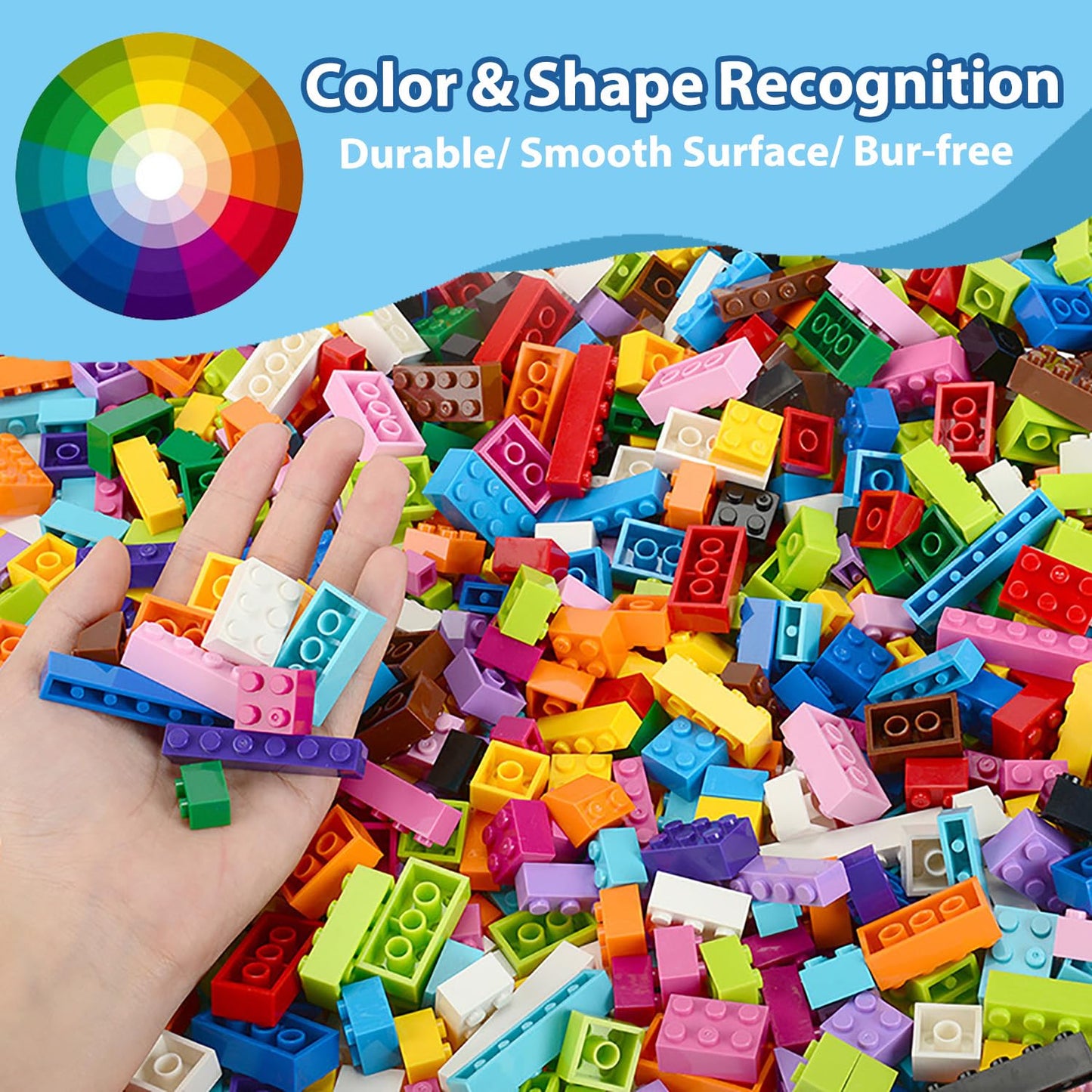 500 Pieces Classic Building Bricks in 15 Popular Colors and 12 Mixed Shapes, Creative Small Building Blocks Set Learning Educati