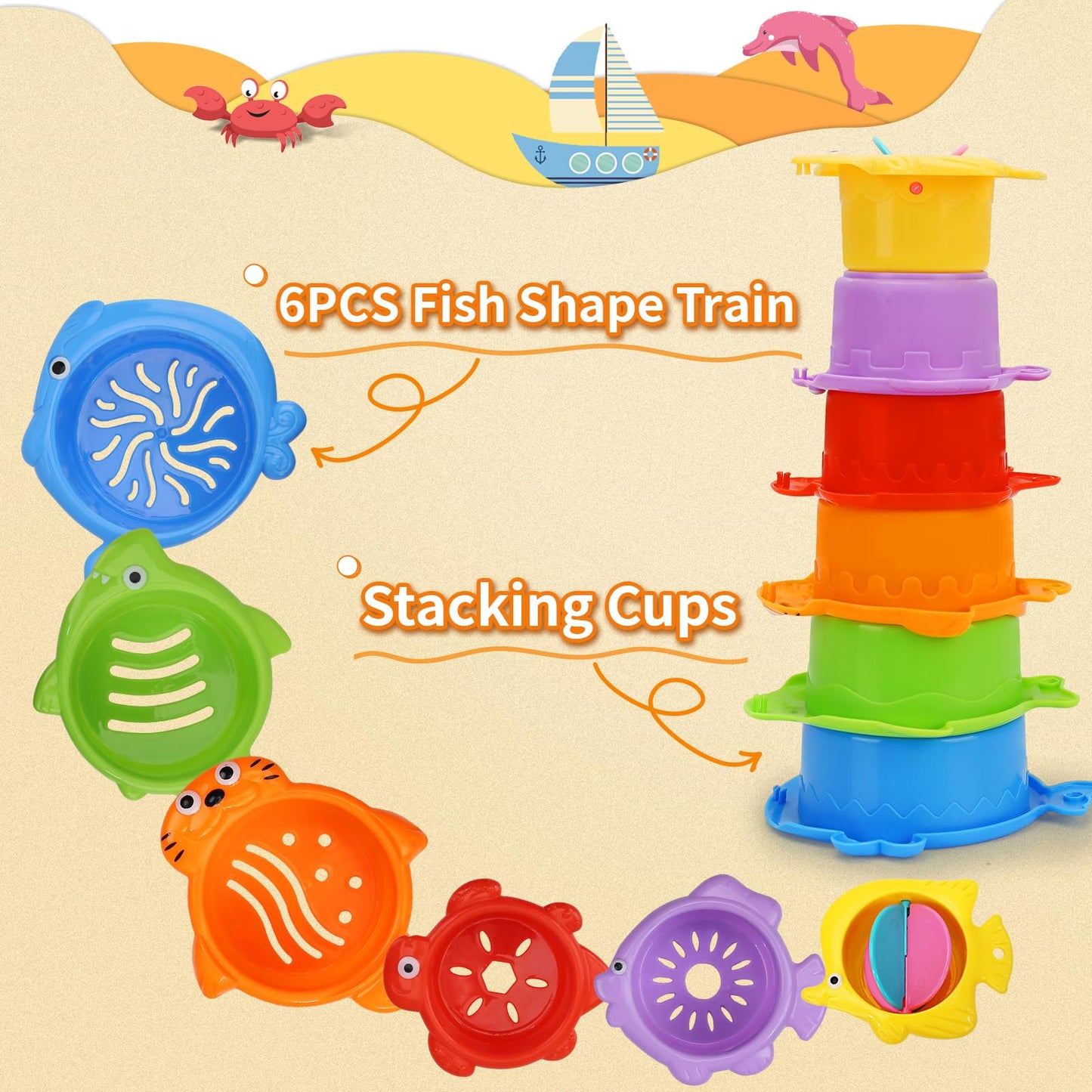 Sltbeh Baby Bath Toys For Kids Ages 1-3, 13 Pcs Bathtub Toys For Babies 6-12-18 Months, Mold Free Bath Boat With Stacking Cup &