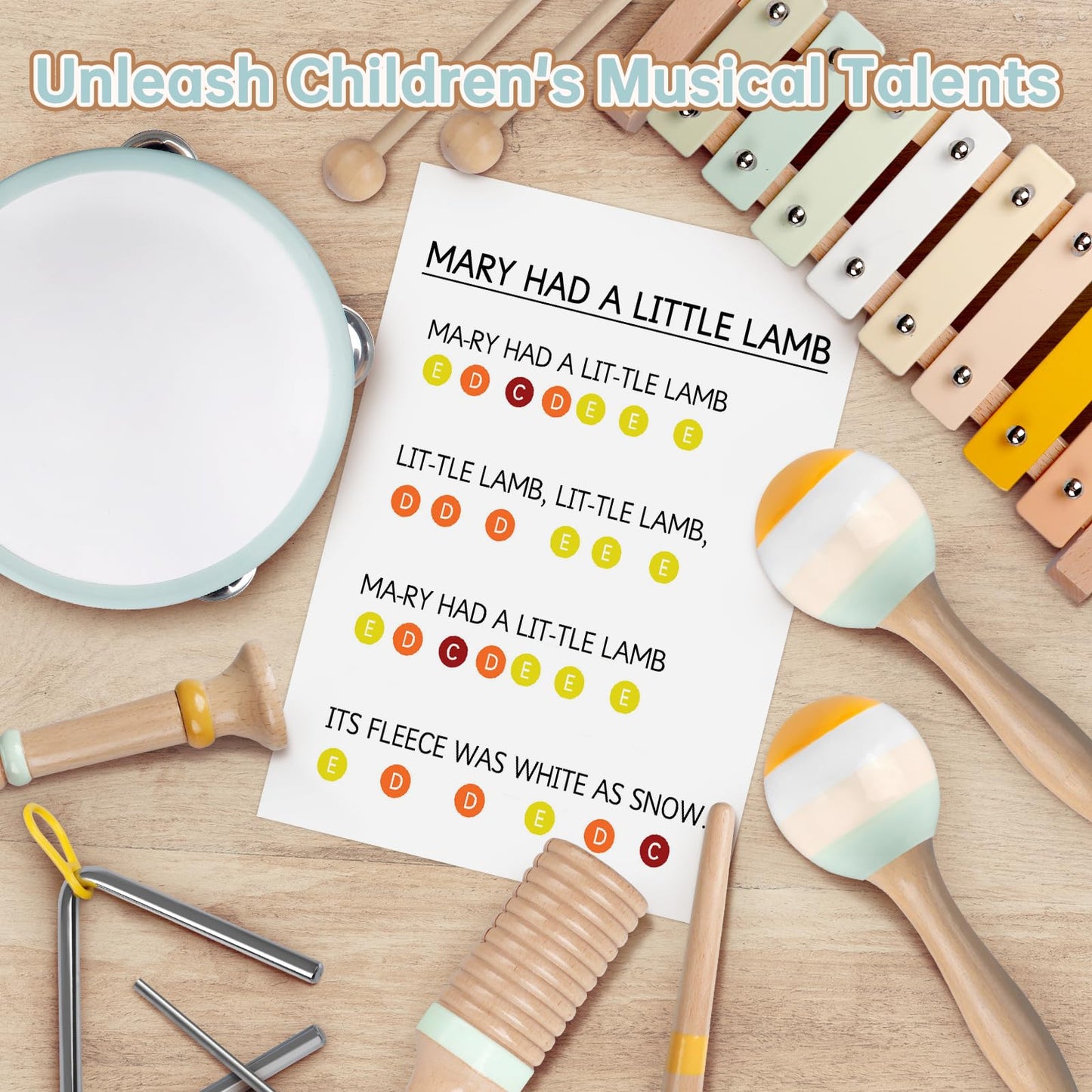 Baby Musical Instruments - Montessori Musical Toys For Toddlers 1-3, Neutral Colors Wooden Percussion Instruments Set, Modern Bo
