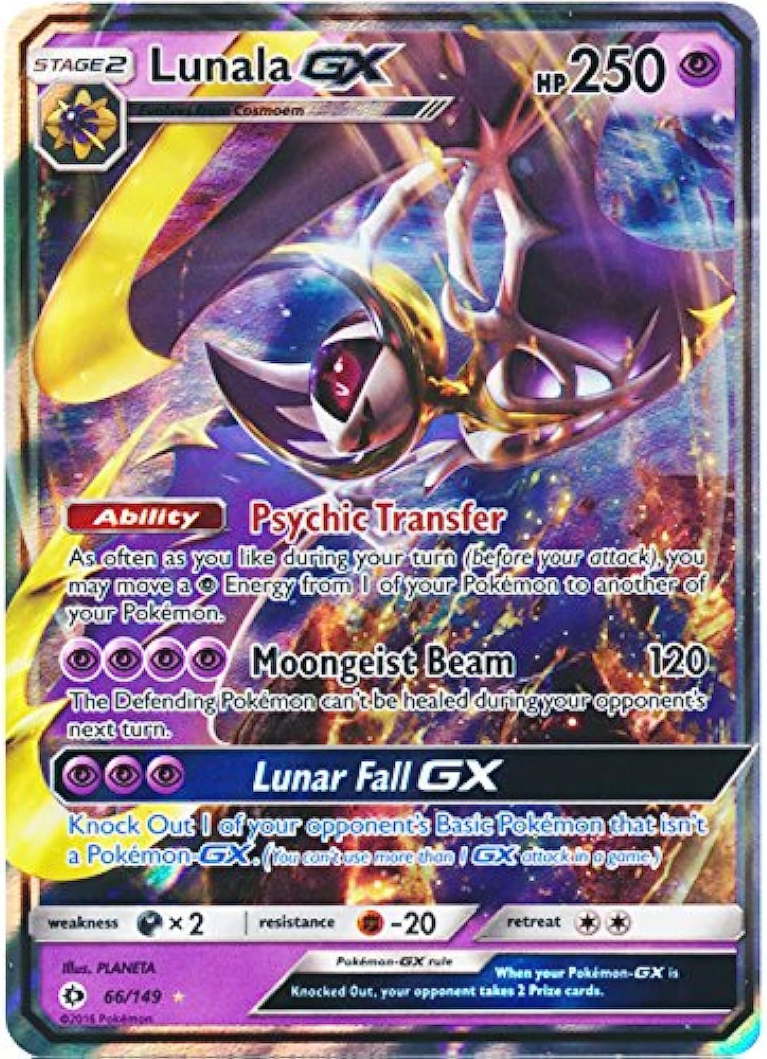 Pokemon Sun & Moon Base Set Ultra Rare Holo Lunala-Gx #66