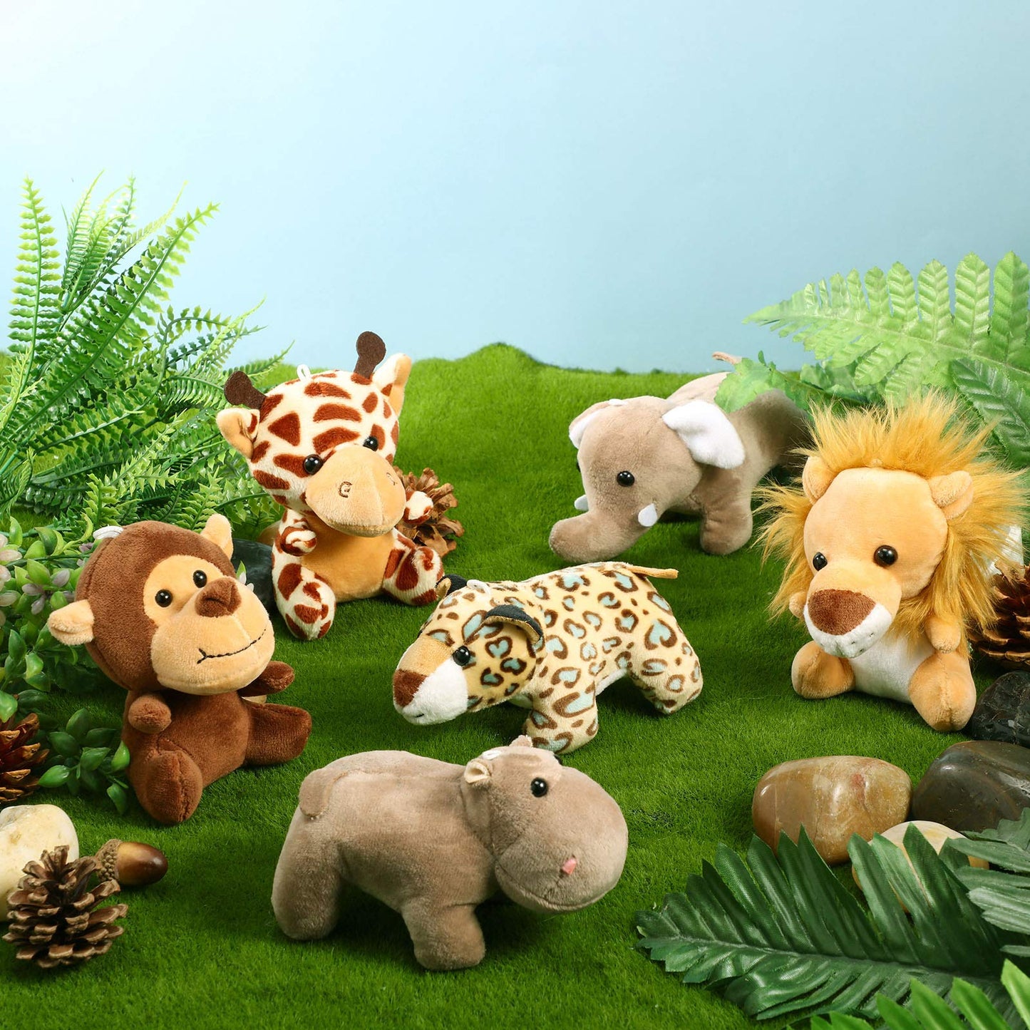Sumind 12 Pieces Valentine'S Day Mini Stuffed Forest Animals Jungle Animal Plush Toys 4.8 Inch Cute Plush Elephant Lion Giraffe Tiger Plush For Animal Themed Parties Achievement(Sitting, Lying)