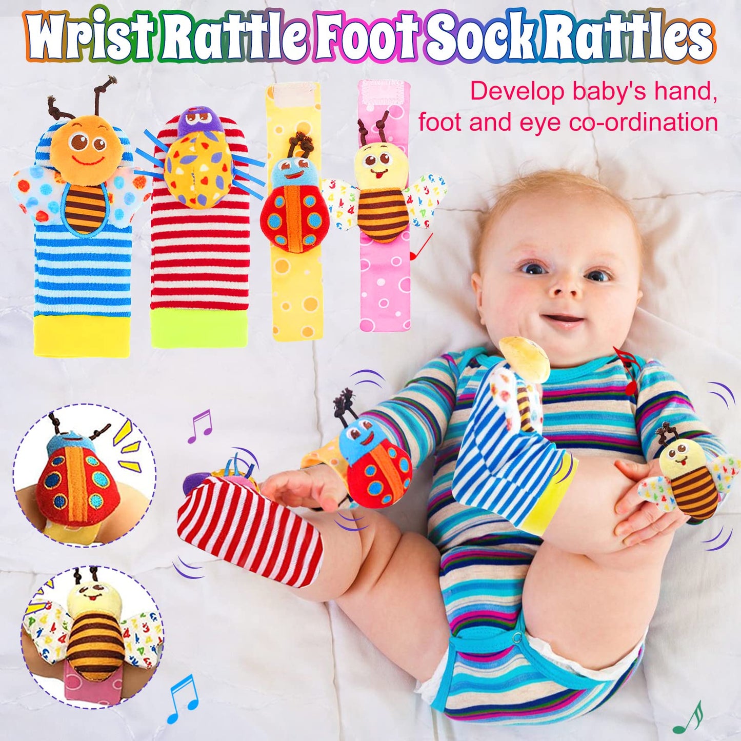 Baby Rattles 0-6 Months - 17 Pcs Baby Rattle Toys Set Infant Toys For 0-3 Months Baby Toys 3-6 Months Newborn Toys With Teething And Wrist Socks Rattle For 0 1 2 3 4 5 6 7 10 12 Month Babies Boy Girl