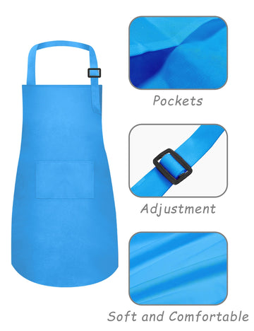 Iagbibui Kids Apron And Chef Hat Set, 16 Pieces Boys Girls Kids Apron With 2 Pockets Adjustable For Cooking Classroom Baking Pai