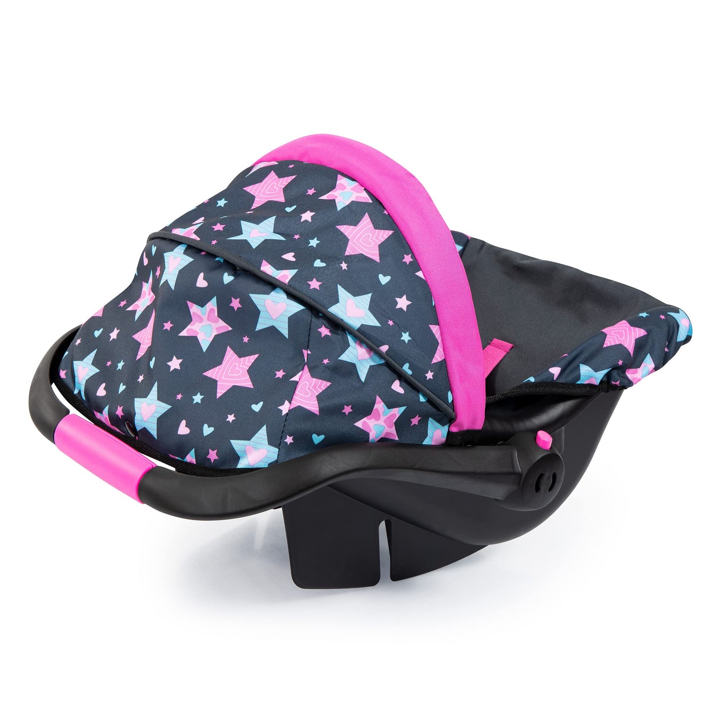 Bayer Design Dolls: Car Seat - Turquoise, Pink, Stars - Fits Dolls Up To 18'', Kids Pretend Play, Safety Belt, Sun Canopy, Ages