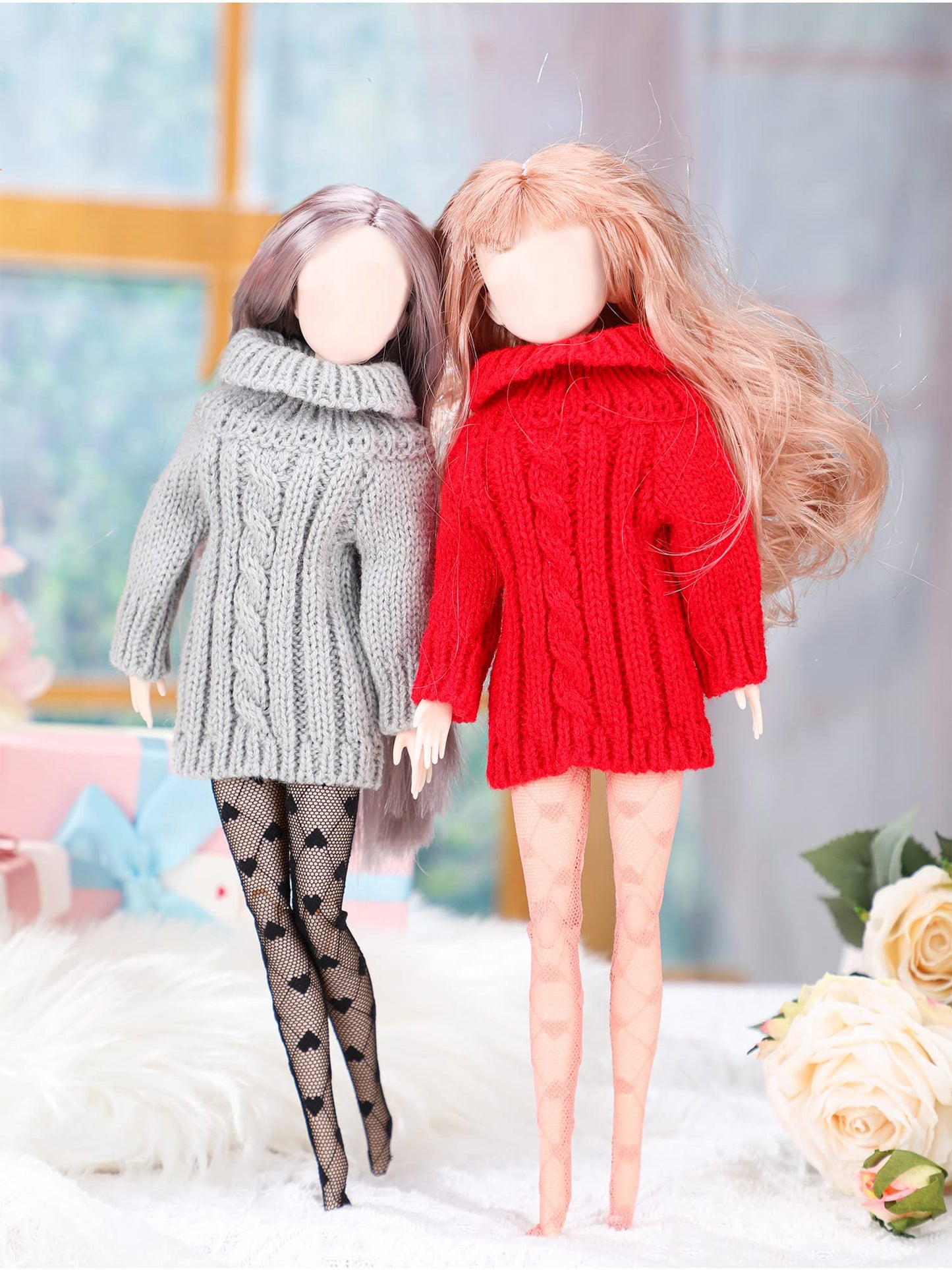 Sotiff 10 Pairs Doll Lace Stockings Handmade Long Sock Christmas Elf Doll Accessories Legging For Diy Doll Clothes Toy(Cute Style)