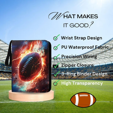 2025 Football Card Binder Trading Card Binder Holder 900 Pockets Fits 900 Cards with 50 Removable Pages Football Card Gifts Collector Album with Zipper Storage Display Case